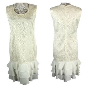 Vintage 80's Leslie Fay sleeveless lace cream dress with ruffles size 10
